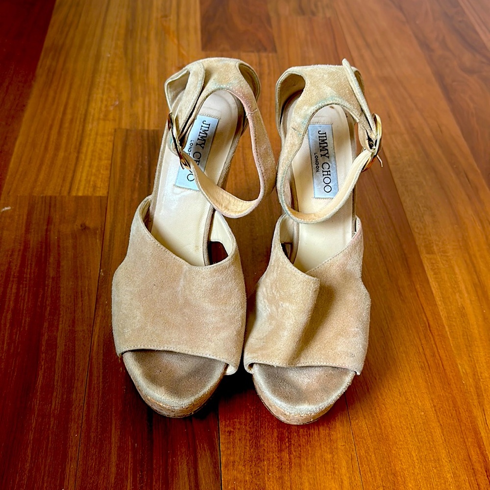 Jimmy Choo Suede Wedge. Tan